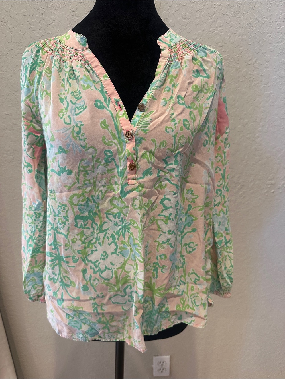 Lilly Pulitzer Pink & Green Floral Popover Tunic